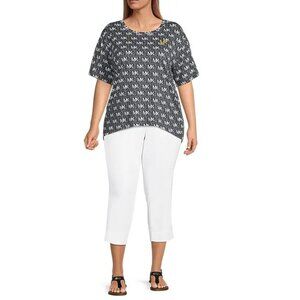 NWT MICHAEL Michael Kors Lux Tech Woven Stretch Straight Leg Slit Hem Capri Pant